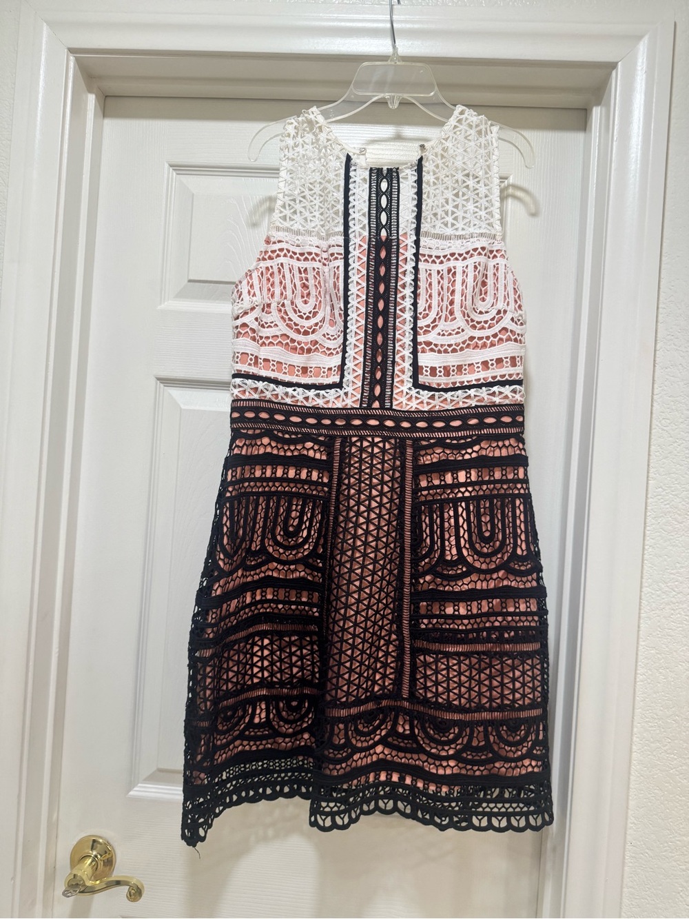 Gianni Bini White Blush and Black Lace Overlay Mini Dress